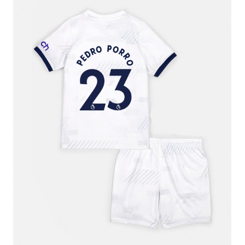 Otroški Nogometni dresi Tottenham Hotspur Pedro Porro #23 Domači 2023-24 Kratek Rokav (+ Kratke hlače)